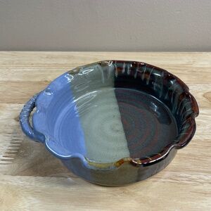 Signed Old Julian Pottery Stoneware Bowl Wm Black NC Multicolor Scalloped Edge